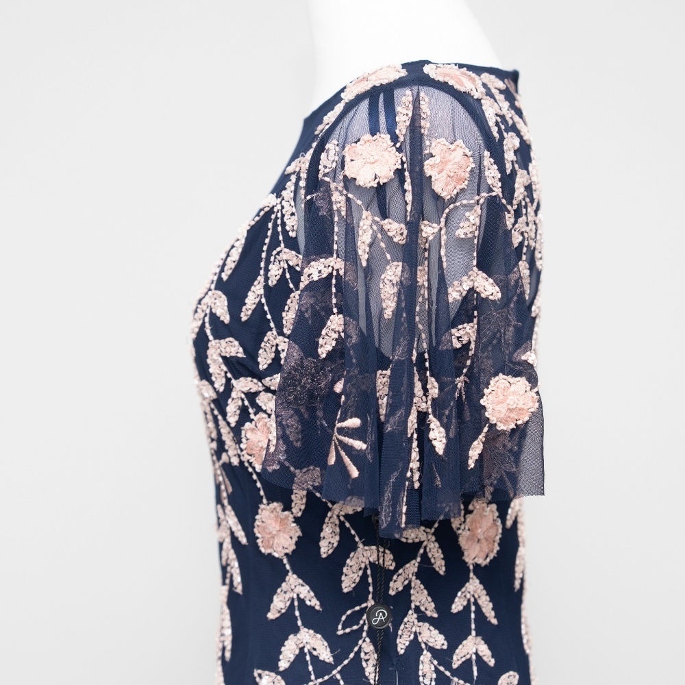 Adrianna Papell Beaded Flutter Sleeve Dress - Picture 12 of 16
